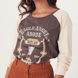 EUC Spell💯Organic Cotton Eagle Angel Organic Raglan Tee in brown & cream size XS